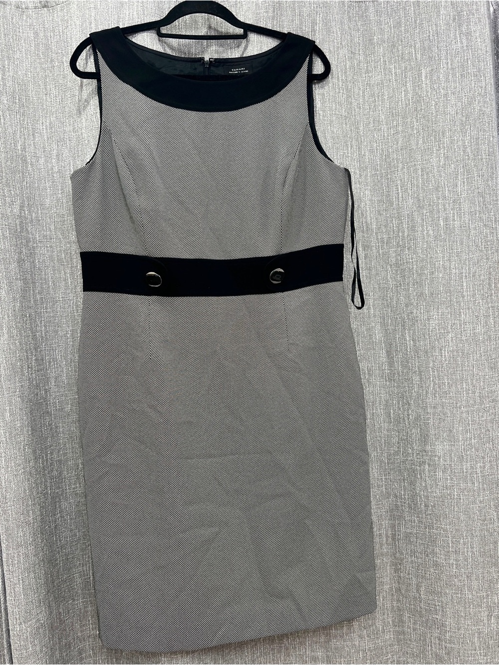 Sleeveless Sheath Midi Dress with Contrast Waistband - Black & Gray